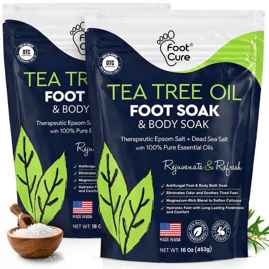 FOOT CURE Tea Tree Oil Foot Soak with Epsom Salt - Best Toenail Fungus Treatment, Athletes Foot & Softens Calluses - Soothes Sore & Tired Feet, Fungal Toe, Foot Odor Scent, Spa Pedicure (Pack of 2)