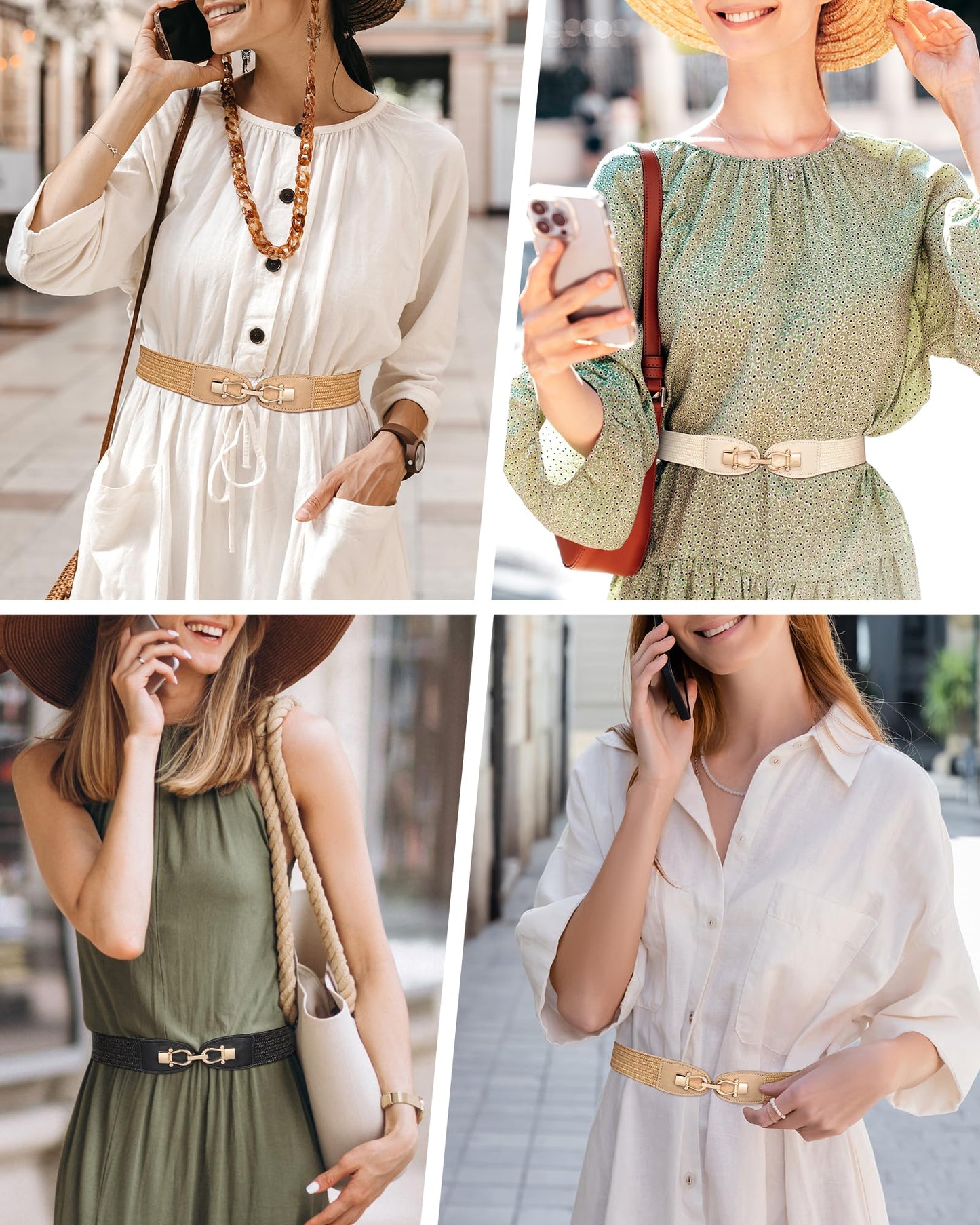 Women Belt Elastic Waist Straw Breathable Boho Braided Belt for Casual