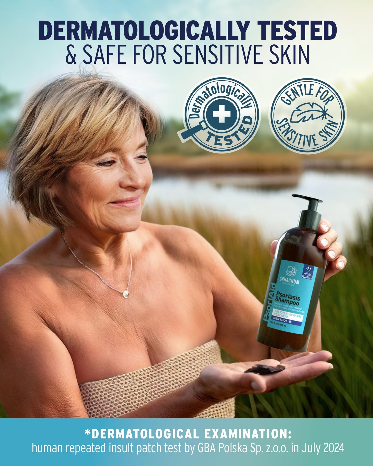 Sphagnum Botanicals Psoriasis Shampoo with Salicylic Acid for Women and Men, Natural Relief for Dry, Itchy, Flaky Scalp, Menthol and Peat Mud, Sulfate-Free Medicated Formula, 13.5 fl oz