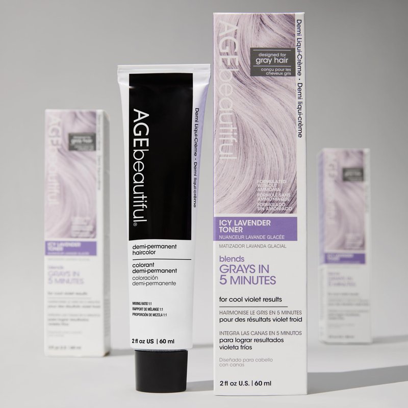 AGE beautiful Icy Lavender Demi Hair Toner, 5-Minute Cream Toner to Blend & Enhance Gray Hair with Cool Violet Tones, Eliminates Brass, Ammonia-Free, Professional Salon Color