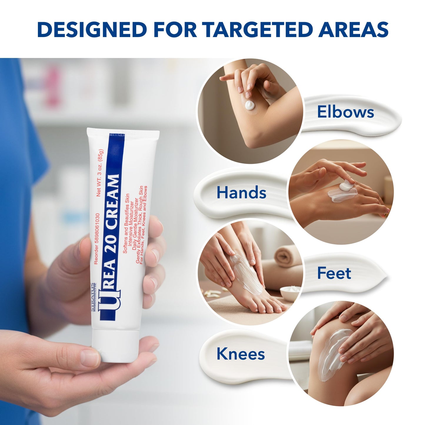 STRATUS PHARMACEUTICALS Urea 20% Cream with Vitamin E for Severe Dry, Rough and Scaly Skin, Intense Moisturizer and Gentle Exfoliator for Hands, Feet, Elbows and Knees Inc