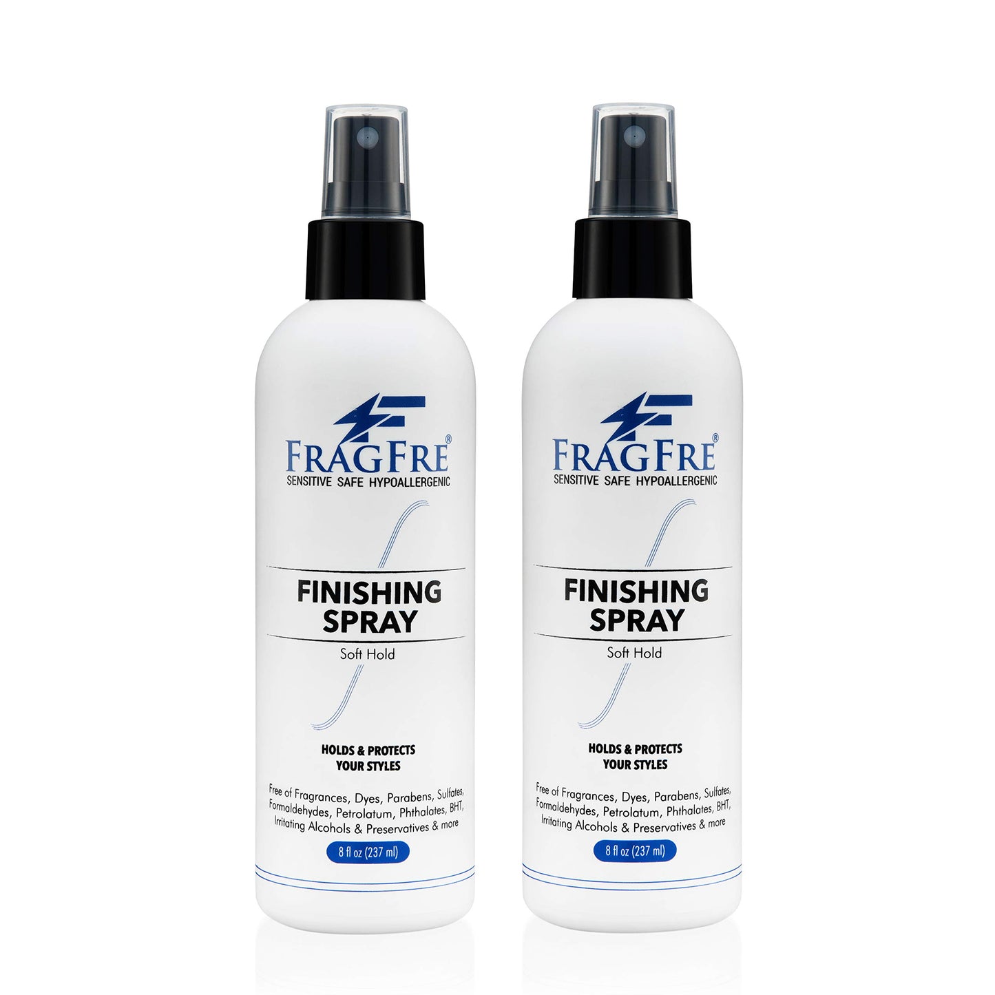 FRAGFRE Hair Finishing Spray 8 oz (2-Pack Gift Set) - Fragrance Free Hypoallergenic Paraben Free - Hair Spray for Sensitive Skin - Flexible Soft Hold - Quick-Dry Denatured Alcohol - Vegan