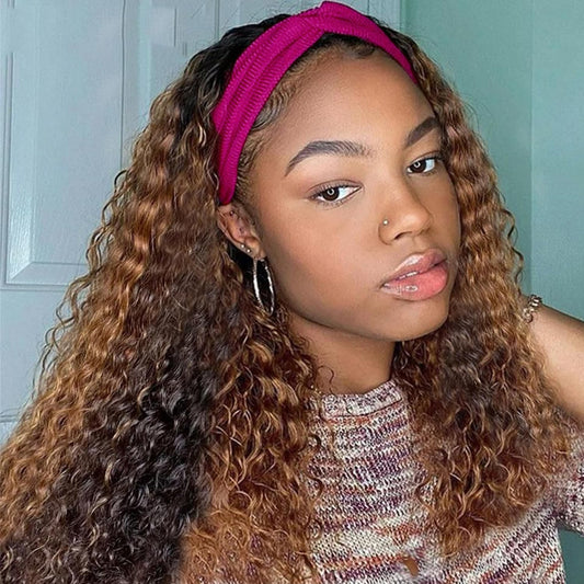 Ombre Headband Wig Human Hair Deep Wave Brazilian Glueless Wig 12Inch #4/27