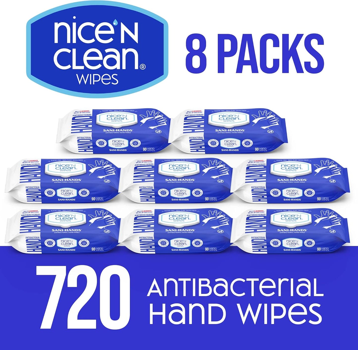 Sensitive Skin Wet Hand Wipes - Aloe Infused Hypoallergenic | 90 Count (8-Pack)