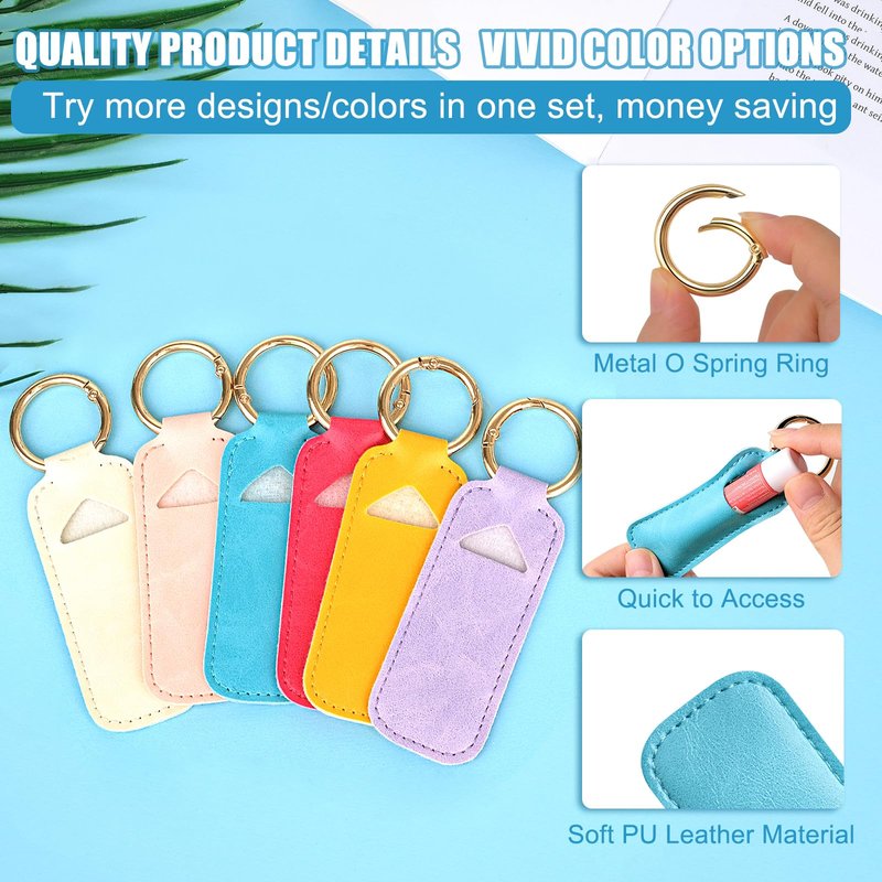 WK IEASON Lip Balm Holder Keychain Clip On PU Leather Lipstick Sleeve Pouch Lip Gloss Holder Lip Balm Sleeve Holder Keychain 3PCS（Pink/Blue/Yellow）