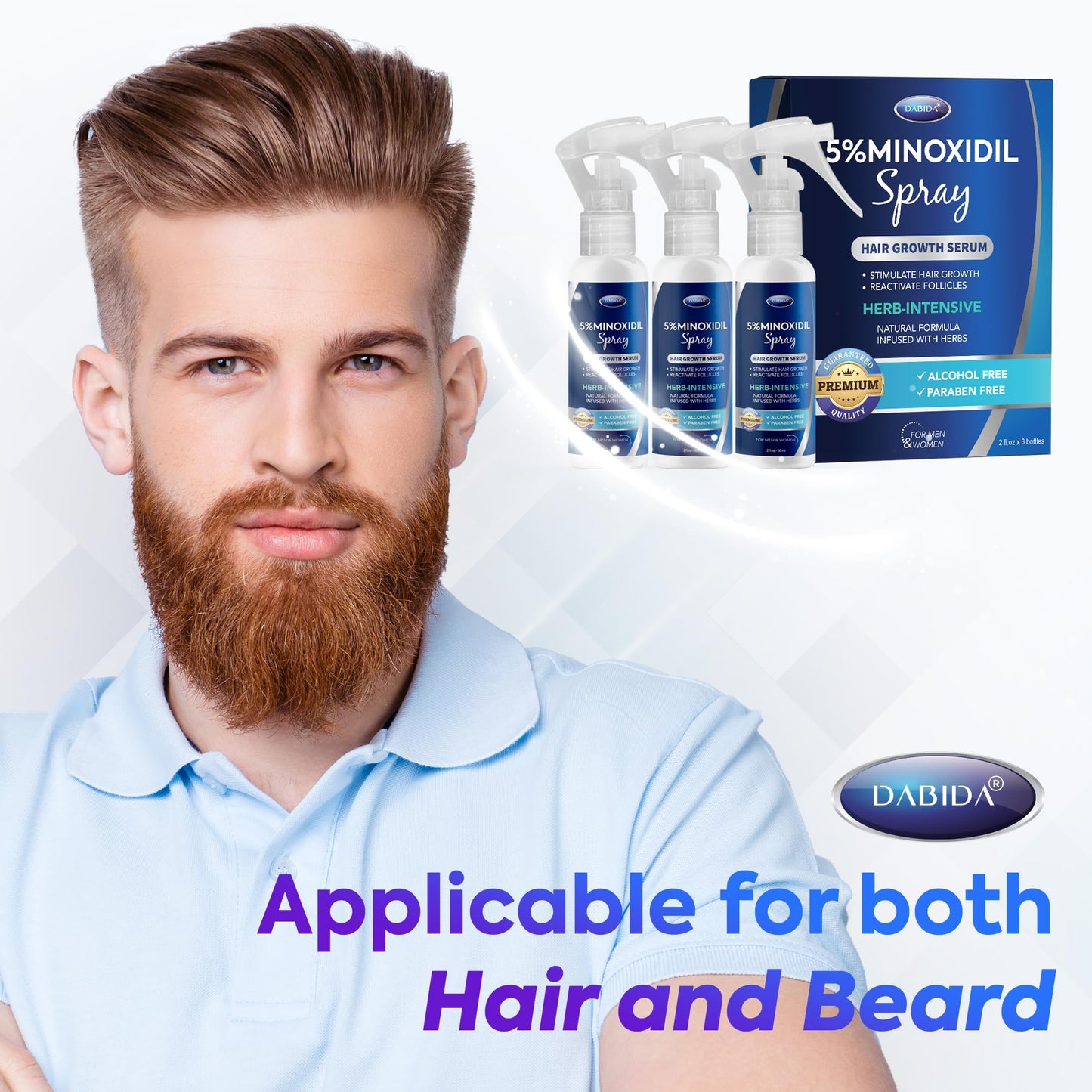 5% Minoxidil Hair Growth for Men and Women: Extra Strength Minoxidil and Biotin Beard Regrowth (2 Fl Oz, Spray 3pcs)