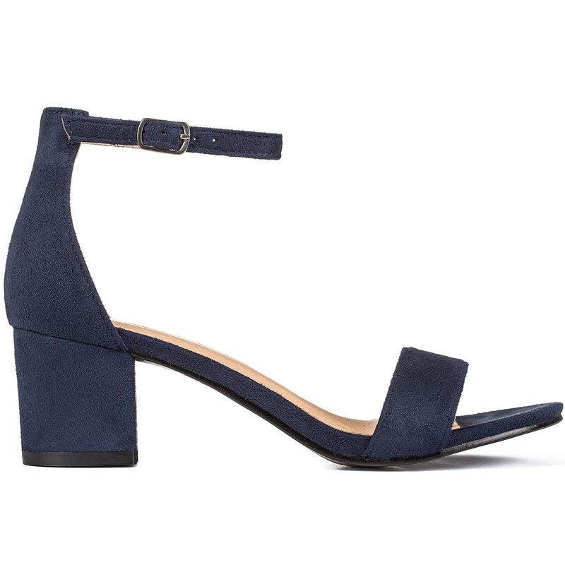 ILLUDE Women's Open Toe Ankle Strap Low Block Chunky Heels Sandals Party Dress Pumps Shoes (10, Navy Suede)