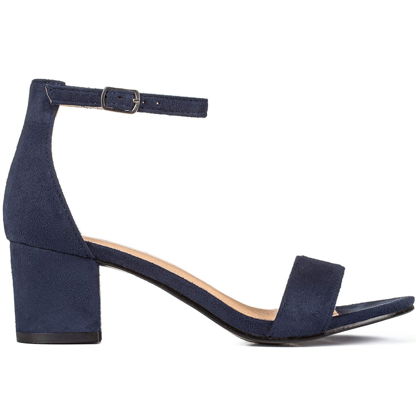 ILLUDE Women's Open Toe Ankle Strap Low Block Chunky Heels Sandals Party Dress Pumps Shoes (10, Navy Suede)