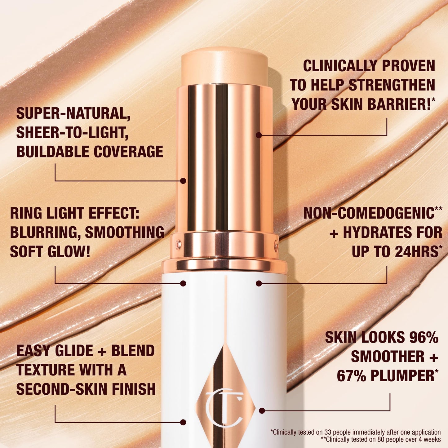 Charlotte Tilbury Unreal Skin Tint & Sheer Glow Hydrating Foundation Stick - Cream Foundation Makeup with Sheer-to-Light Coverage & a Buildable Formula - Blurring, Smoothing & Nourishing - 5 Medium
