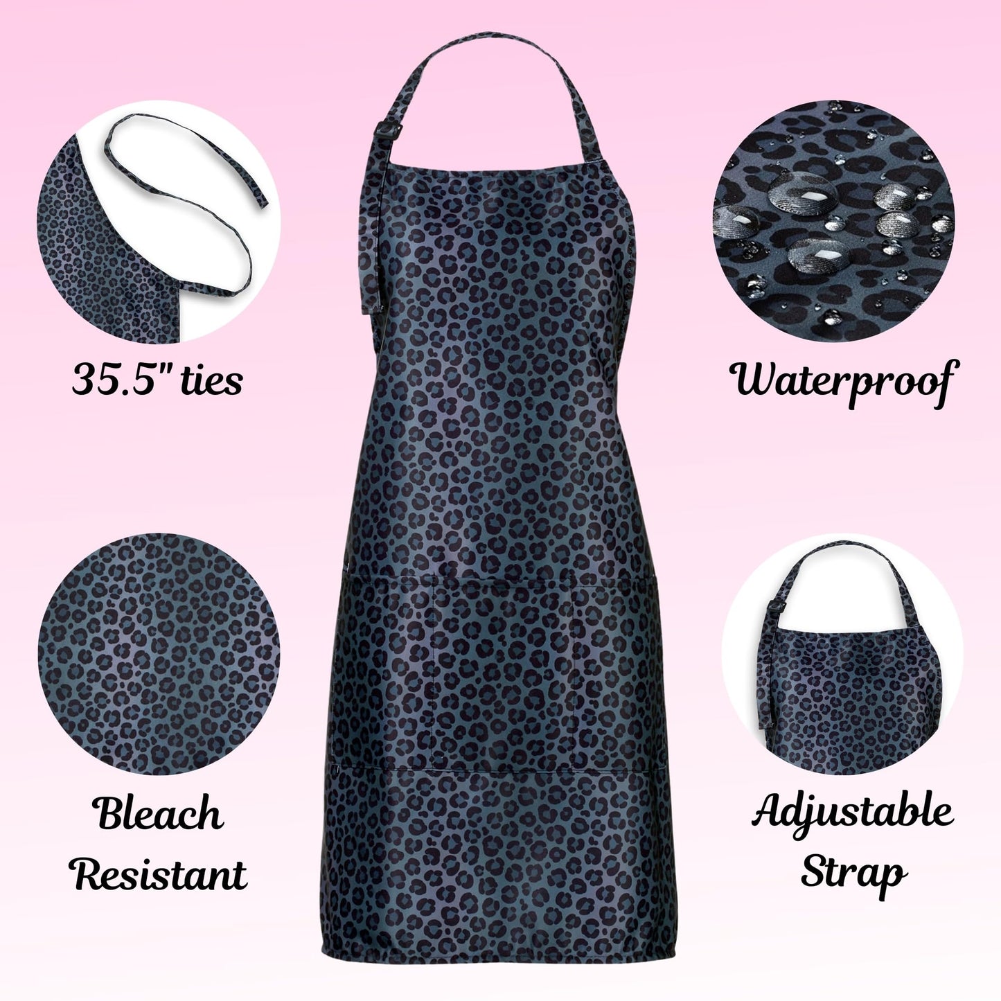Plum Hill Black Leopard Cosmetology Apron for Hair Stylist, Nail Tech, Esthetician, Make-up Artist - Waterproof Bleach Proof - Hairdresser Apron with Pockets - Animal Print