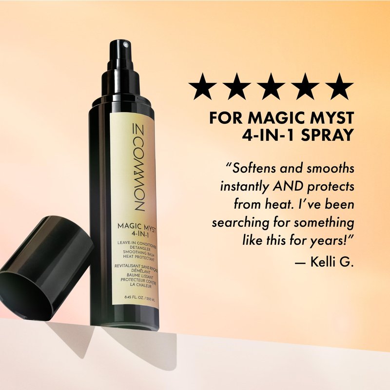 IN COMMON Magic Myst 4-in-1 Spray - Detangler, Anti-Frizz Smoothing, Heat Protectant & Shine Finisher, Hair Styling Mist for All Hair Types, 8.45 Fl Oz.
