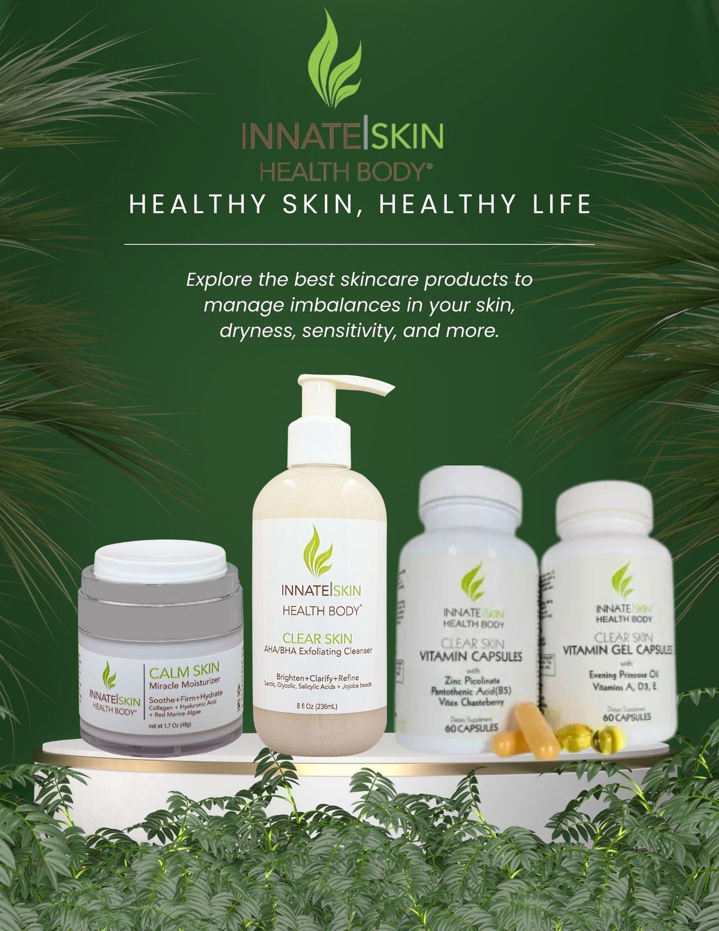 Innate Skin Calm Skin Face Moisturizer with Hyaluronic Acid, Collagen & Red Marine Algae 1.7oz Air Pump