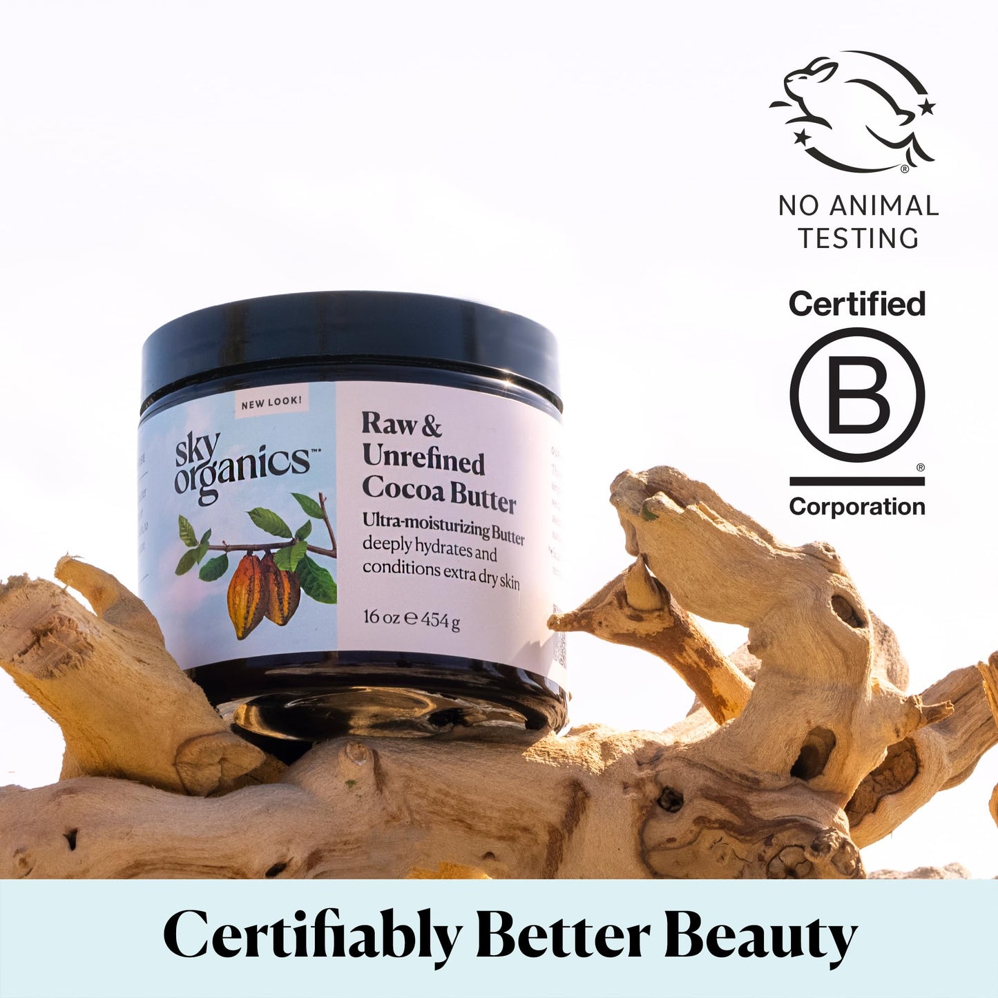 Sky Organics Raw Cocoa Butter for Body (16 oz) 100% Pure & Unrefined Solid Butter - Deeply Hydrates & Conditions Very Dry Skin - Promotes Smooth Tone & Texture - Suitable for Tight or Extra Dry Skin