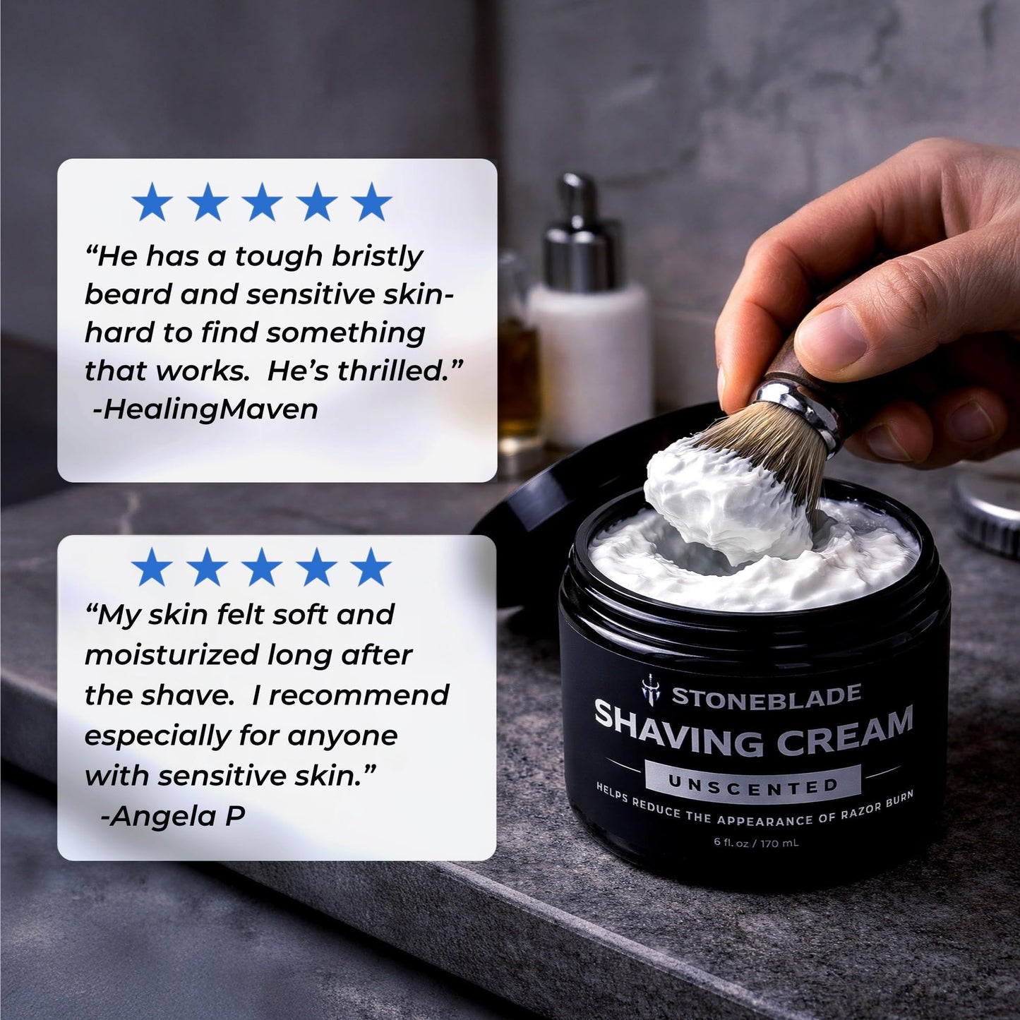 Shaving Cream for Men with Sensitive Skin, Camphor & Menthol Free, 6 oz