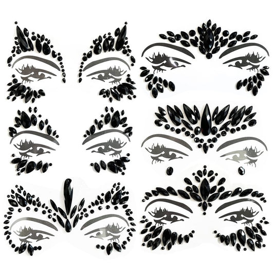 KOTBS 6 Sheets Black Face Gems, Self-Adhesive Rhinestone Face Jewels for Festivals, Halloween, and Costume Parties, Large