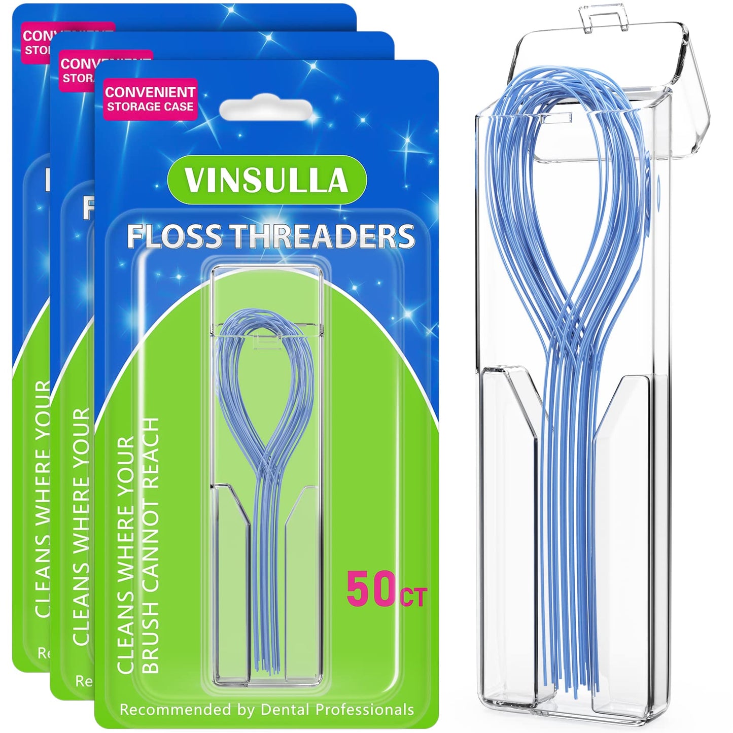 VINSULLA Floss Threaders for Braces, Bridges & Implants 150ct (Pack of 3)
