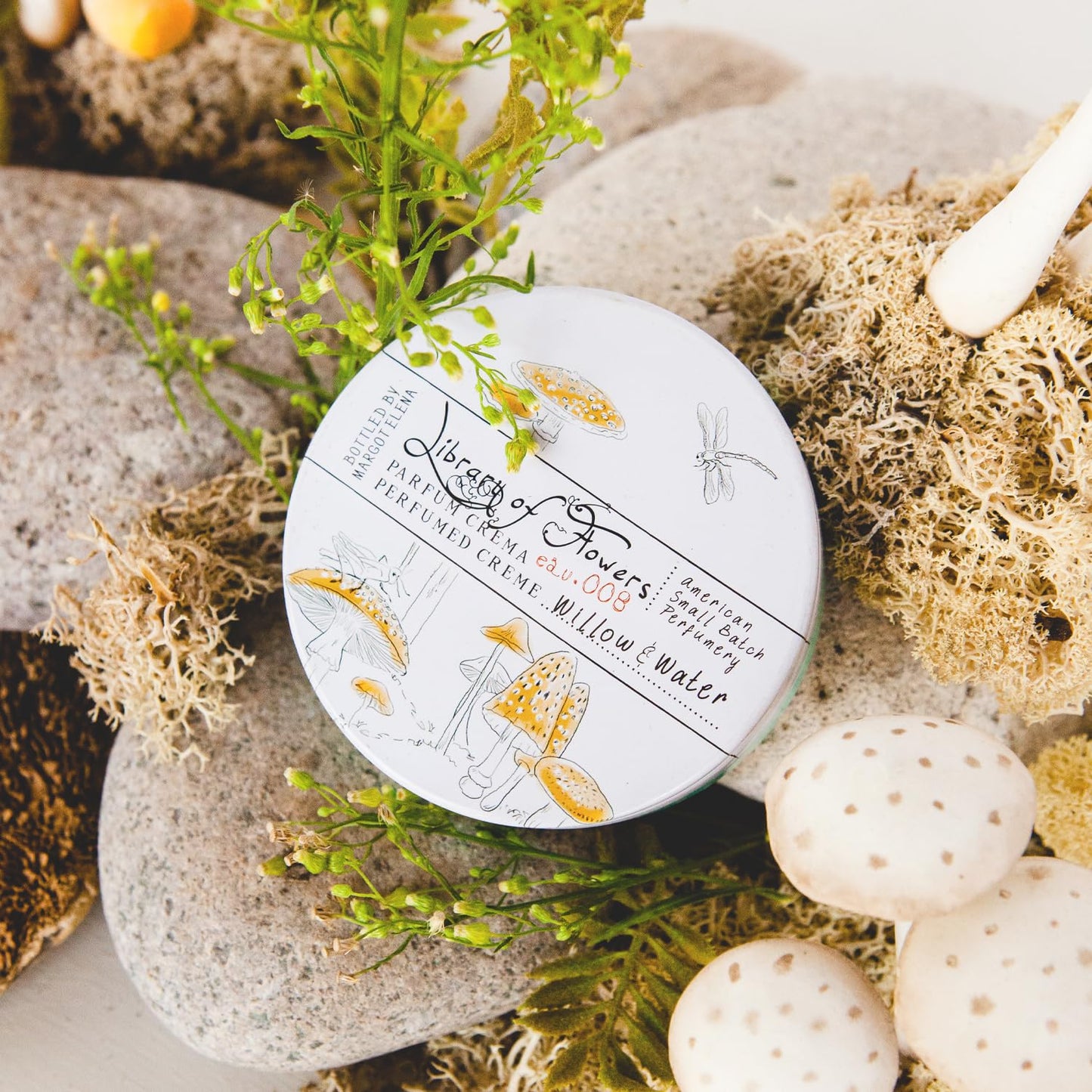 Library of Flowers Willow & Water Parfum Crema, 2.5 oz., Cut Greens, Flowering Lotus, & Watercress Scented Women's Solid Perfume, Long Lasting Fragranced Body Lotion