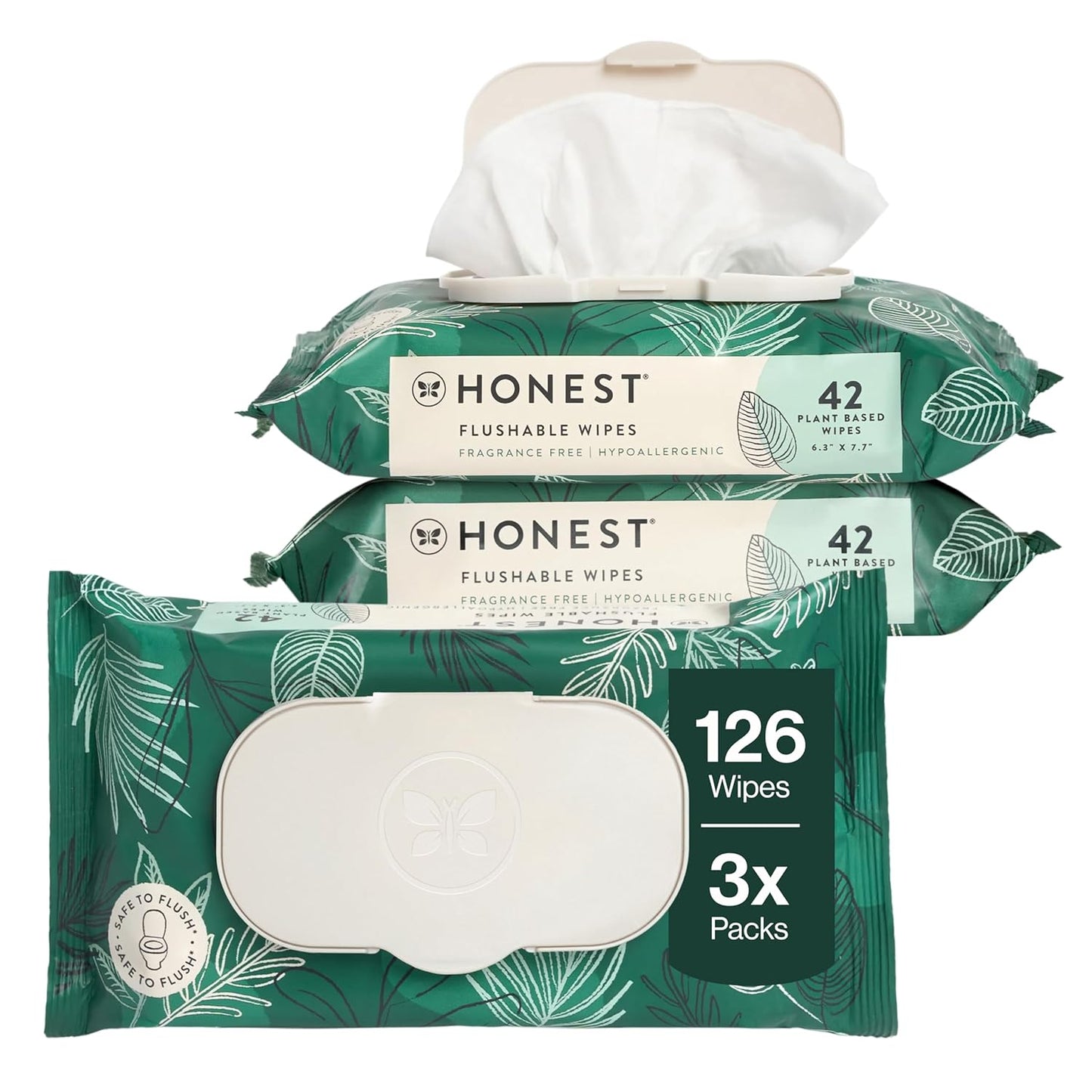 Hypoallergenic Flushable Wipes for Sensitive Skin - Tropical Leaves | 126 Count