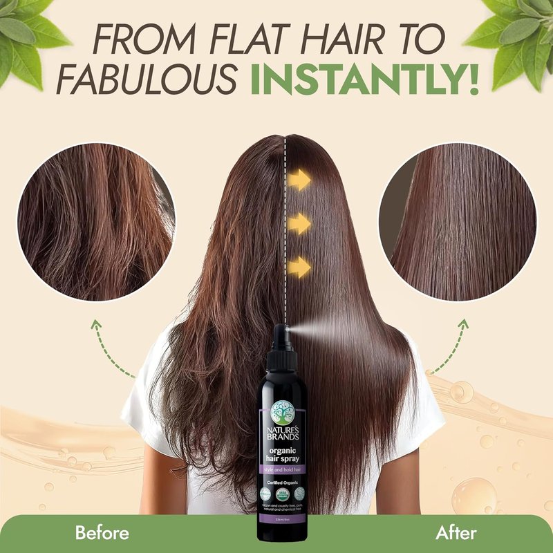 Organic Hair Spray - Biotin-Enriched Non-Toxic Formula with Green Tea, Sage & Geranium Oil | 8 Oz - Frizz Control & Volume Boost