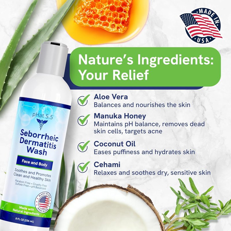 Gentle Face Wash for Seborrheic & Atopic Dermatitis | Natural Manuka Honey Cleanser for Sensitive Skin - 8oz, Hypoallergenic & Sulfate Free