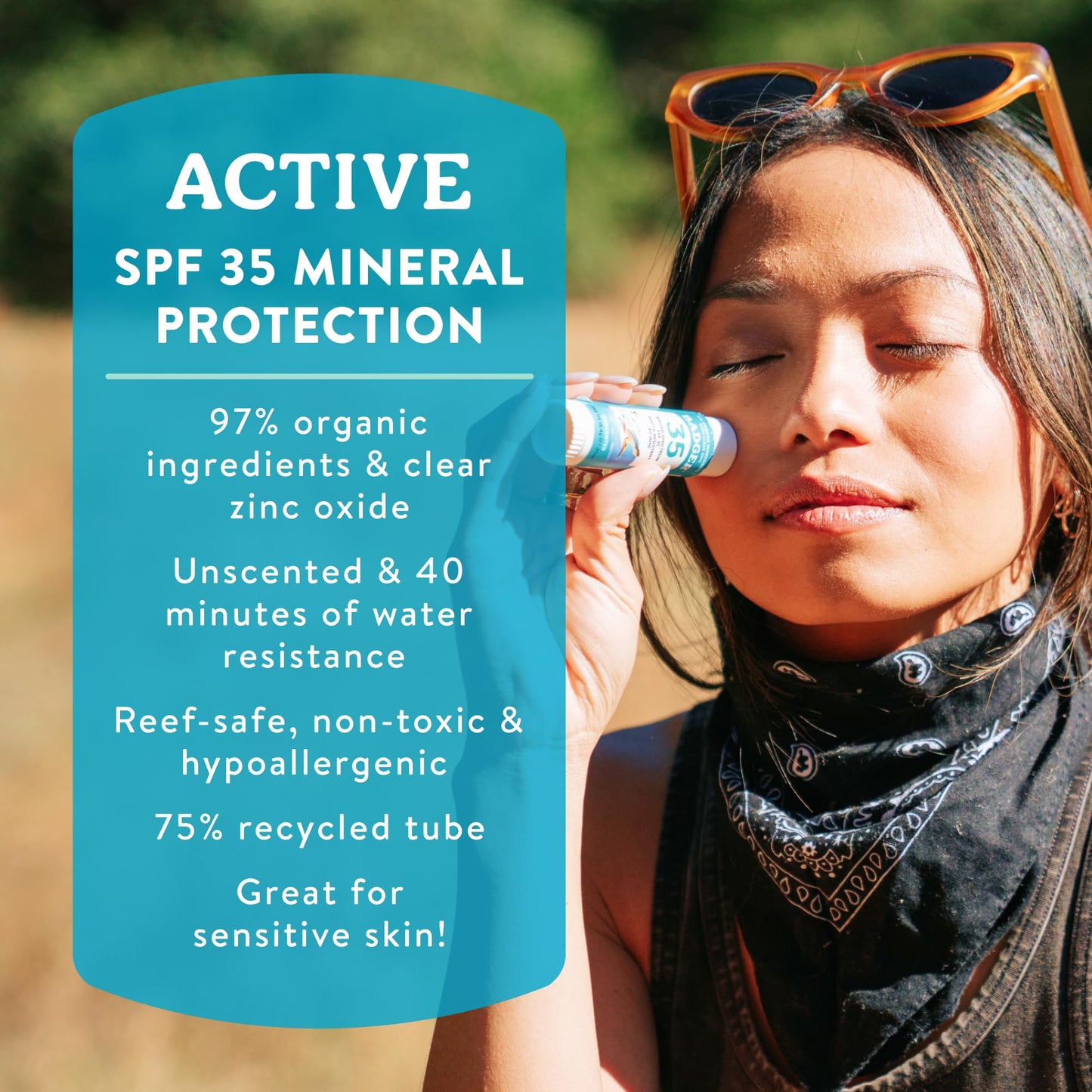 Badger Mineral Sunscreen Face Stick SPF 35, 97% Organic Unscented Zinc Oxide Travel Sunscreen, Coral Reef Safe Travel Size Stick, .65 oz