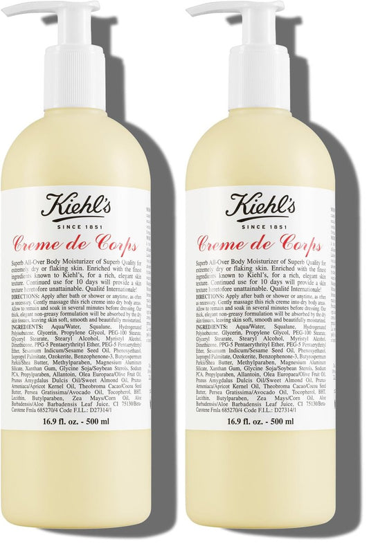 Kiehl's Creme de Corps, Rich, Luscious Body Lotion, with Cocoa Butter and Shea Butter for Fast Absorbing Hydration, Skin Feels Soft and Smooth, Suitable for All Skin Types - 16.9 fl oz (Pack of 2)