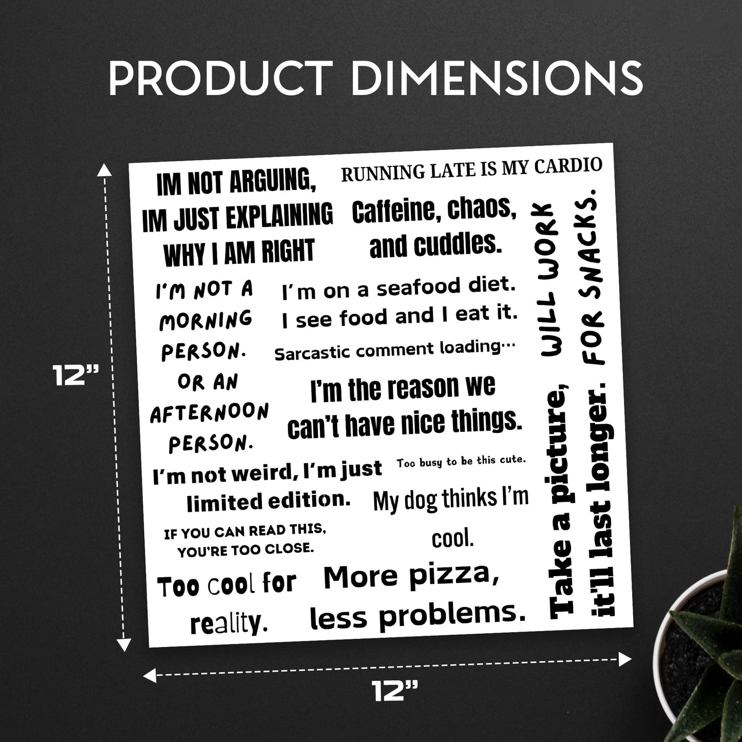 InkMoment 12x12 Sheet of Funny Bumper Sticker Style Quote Temporary Tattoos – Easy-to-Apply, Long-Lasting Fake Tattoo Decals for Parties, Gifts, and Pranks – Bold, Unique Designs for All Ages