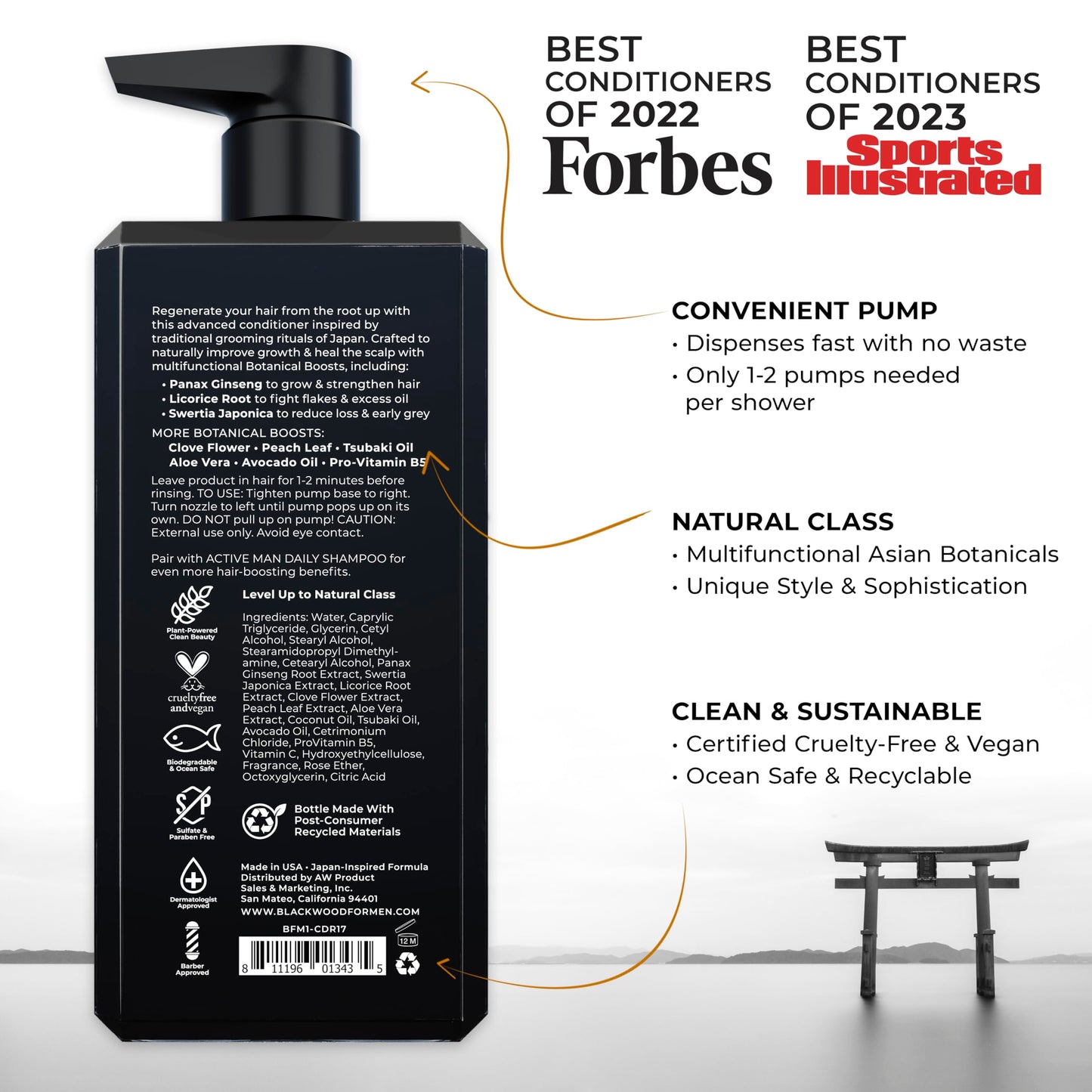 BLACKWOOD FOR MEN Active Man Daily Hair Conditioner for Men, Thickening Conditioner, Deep Nourishing Treatment for Shine, Hair Loss & Dandruff - Natural Vegan Formula Sulfate-Free, Paraben-Free,17 oz