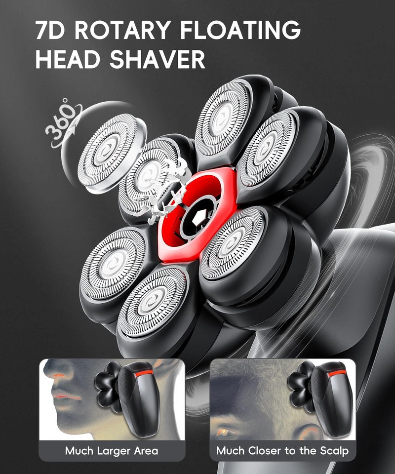 Head Shavers for Bald Men - IPX8 Waterproof Electric Razor for Wet/Dry Use with LED Display, USB-C Fast Charge & 5 Attachments Black