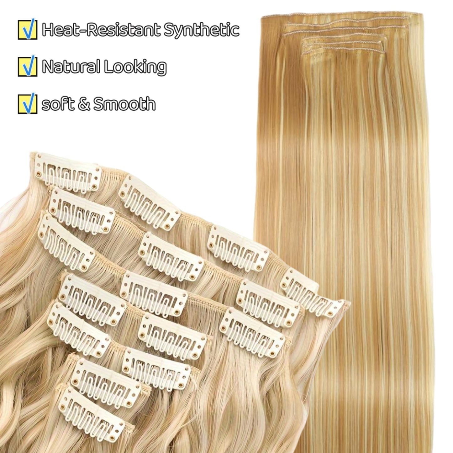 BOSHIZL Seamless Blond Clip in Hair Extensions for Women – 7 Pieces, 140g Premium Wig (US 24 Inch, Ash Blonde)