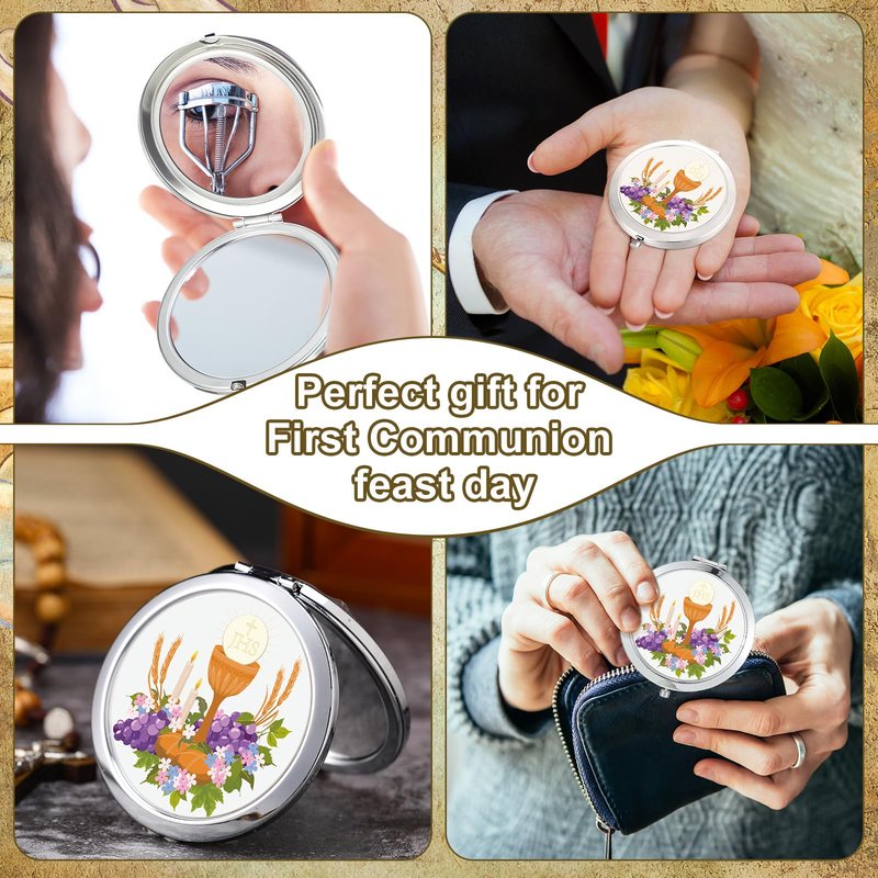 Bucherry 24 Pack Baptism Compact Mirror Favor with Organza Bags Bautizo Recuerdos De Bautizo Para Holy Spirit Baptism Compact Mirror for Christening Party Favor