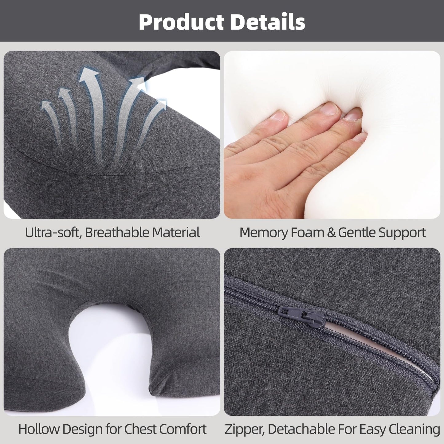 NIMBLOOM Breast Support Pillow, T-Shape Face-Down Pillow with Hollow Design, Memory Foam Filling, 17.7 x 16.9 x 3.1 in, Soft Polyester Cover & Bolster for Home & SPA Relaxation