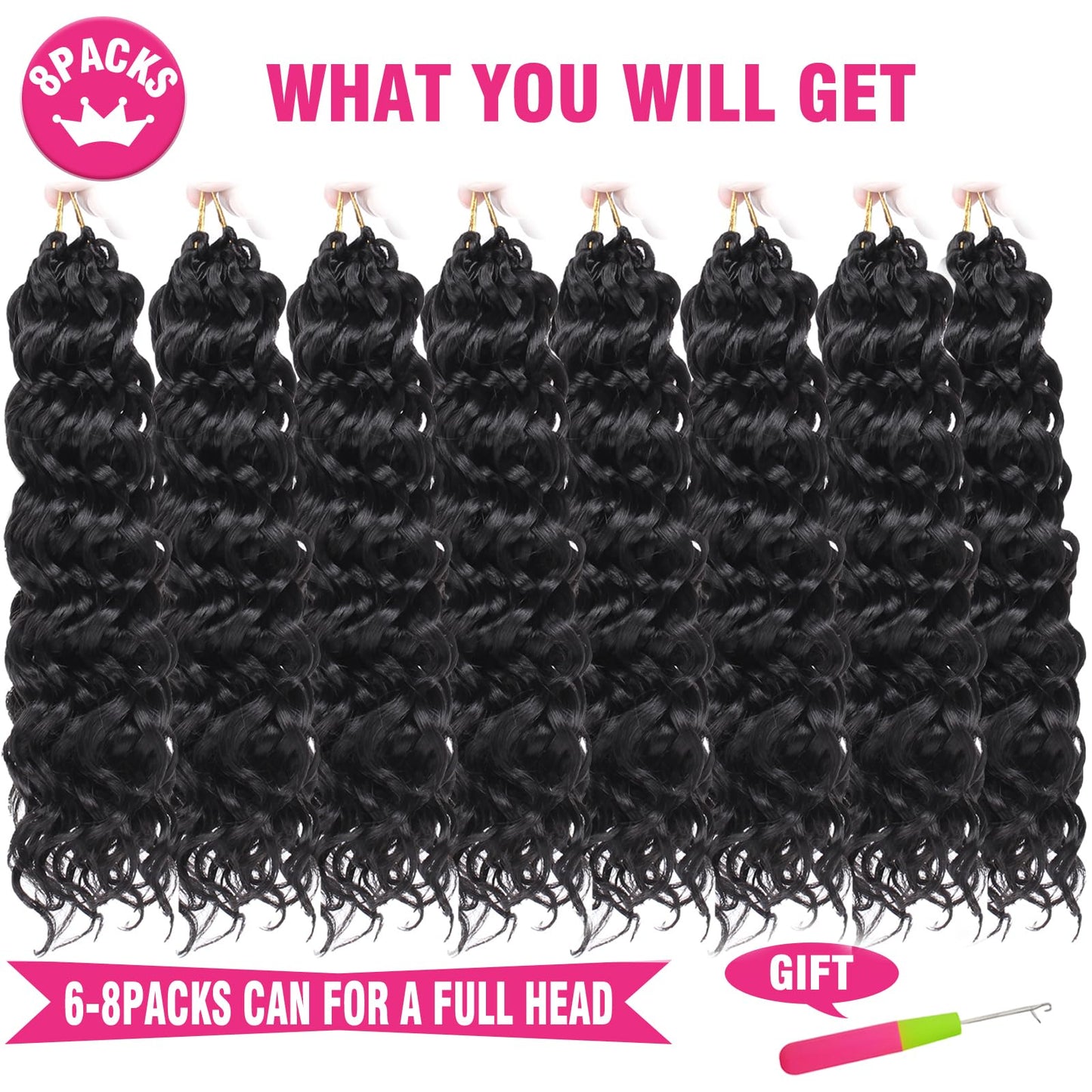 Unionbeauty 14 Inch GoGo Curl Crochet Hair 8 Packs Short Ocean Wave Water Wave for Women Beach Curl Braids Synthetic Curly Braiding Hair for Black Woman 27#