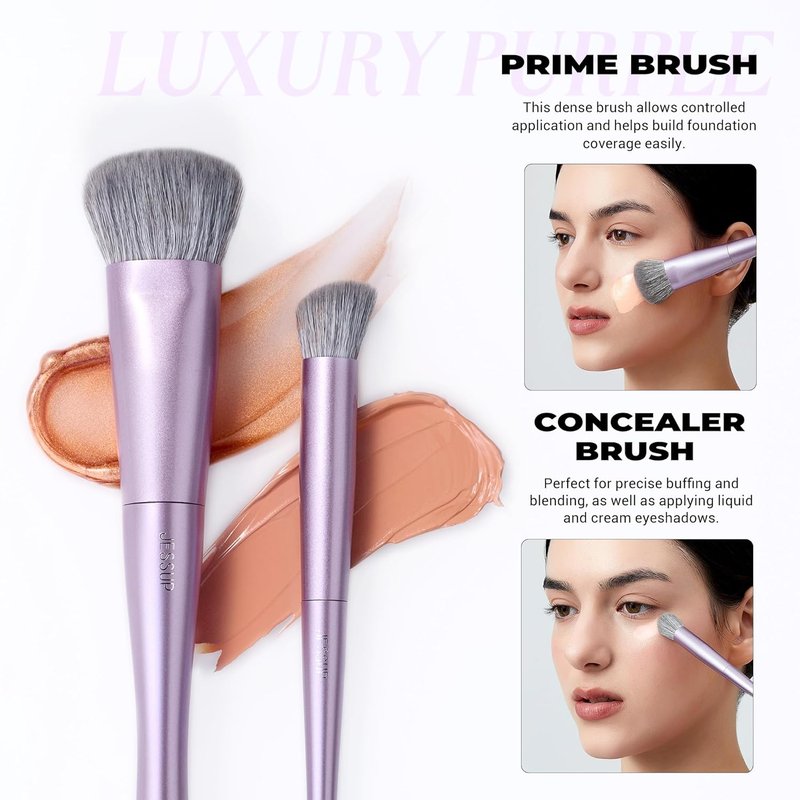 Premium Synthetic Makeup Brushes Set - 5-Piece Face Brushes for Foundation, Contour, Blush & Highlighter | Luxury Purple T514