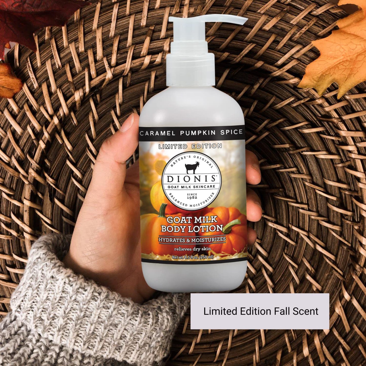 Dionis Goat Milk Lotion & Hand Cream Bundle - Caramel Pumpkin Spice Scent | 8.5 oz & 3.3 oz