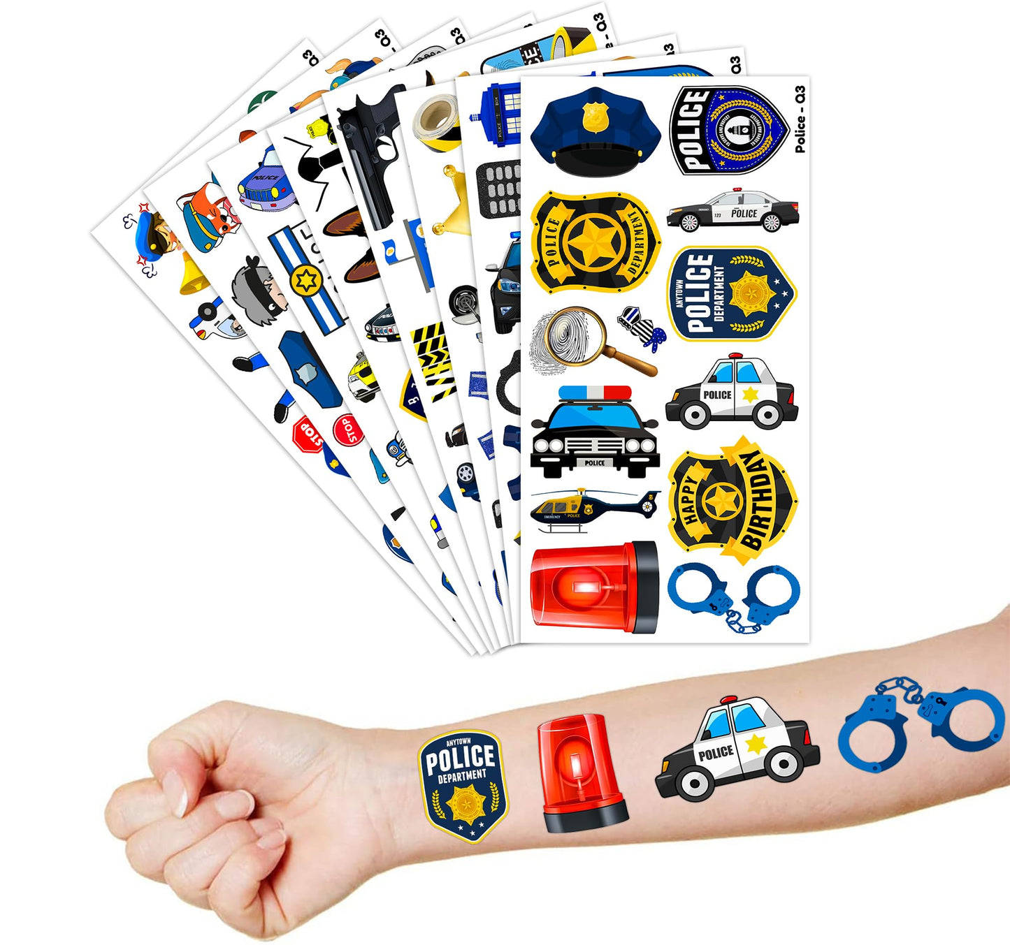96 PCS Police Officer Temporary Tattoos for Kids - 8 Sheets Cute Cop