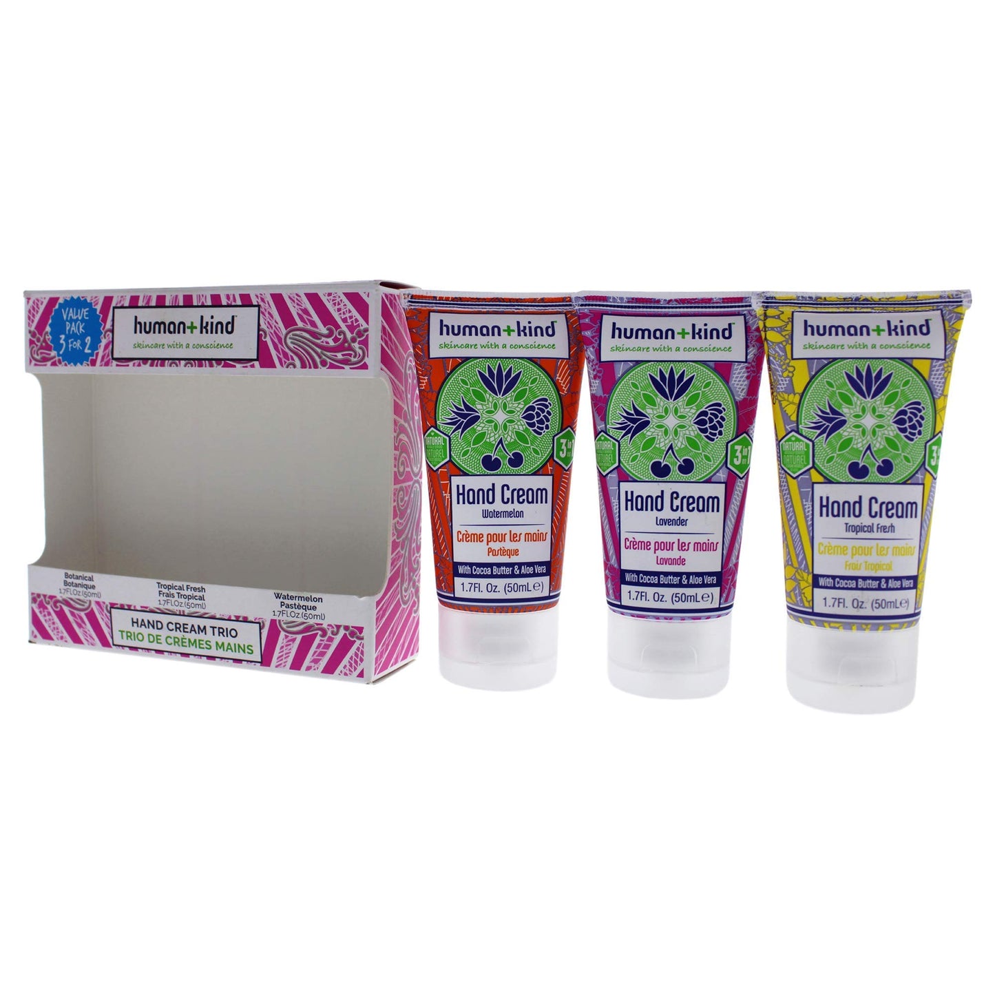 Human+Kind Moisturizing Hand Cream Trio - Three Scented Hydrating Creams with Avocado Oil and Shea Butter - Intense, Fast Absorbing Moisturizer for Smooth Skin - For Dry, Cracked Skin Relief - 3 pc