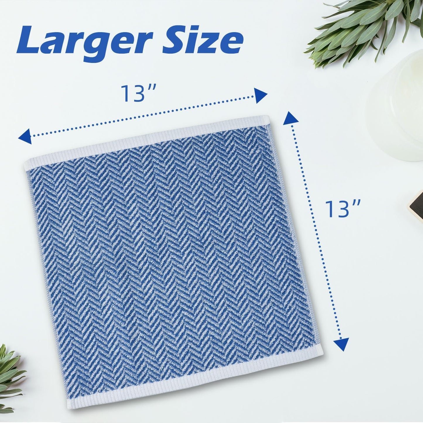 Cleanbear Wash Cloths for Your Face and Body, 12 Washcloths for Showering with Decorative Herringbone Stripes, 100% Cotton, Light Blue, 13 x 13 Inches