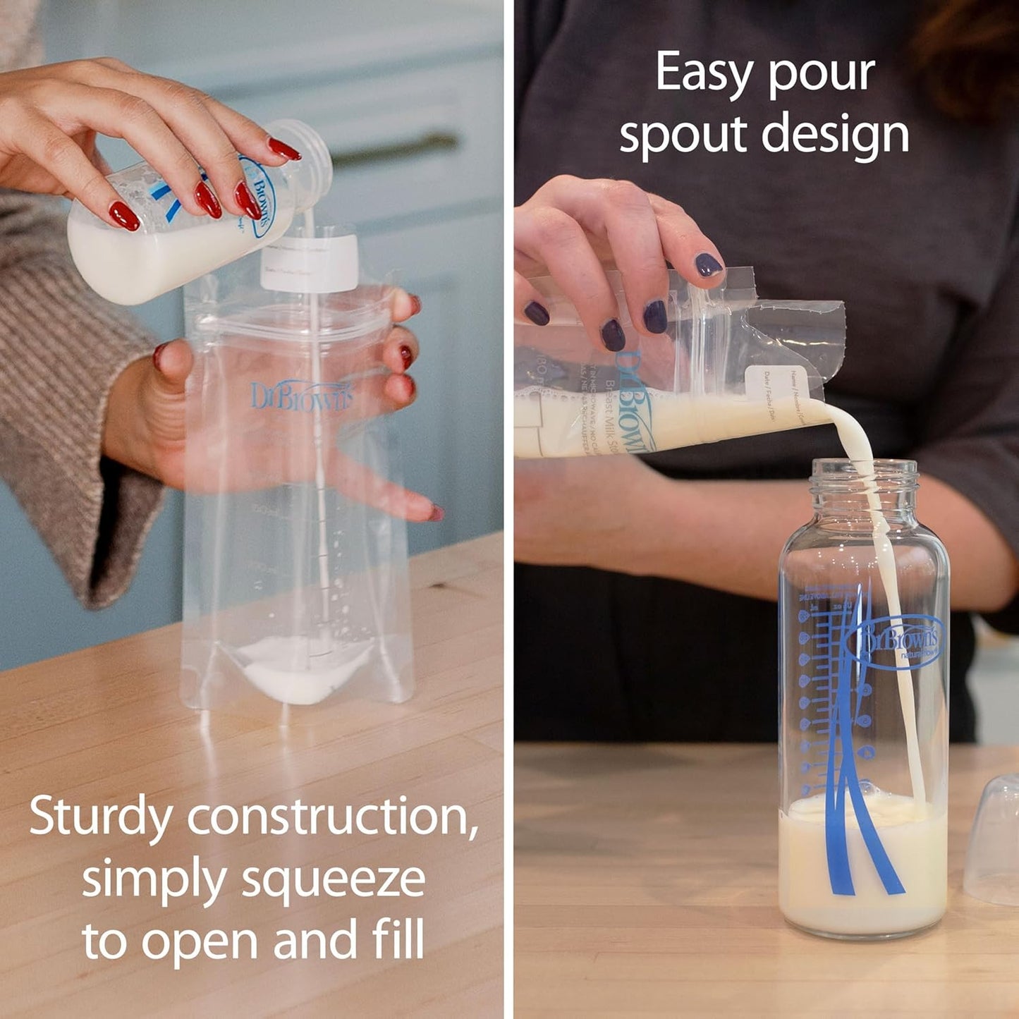 Dr. Brown’s Breast Milk Storage Bags - Durable Disposable Freezer Bags | 100 Count, 6 oz, BPA-Free