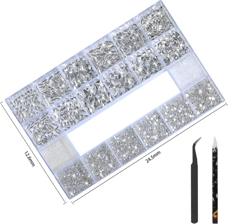 White Nail Rhinestones - 3D Flatback Crystals for Nail Art | Multiple Shapes & Sizes