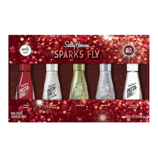 Sally Hansen Insta-Dri Holiday Nail Polish | Quick Dry, Long Lasting, Streak-Free Shine | Semi-Opaque, Glittery | Sparks Fly | Red and Gold Glitter Nail Color