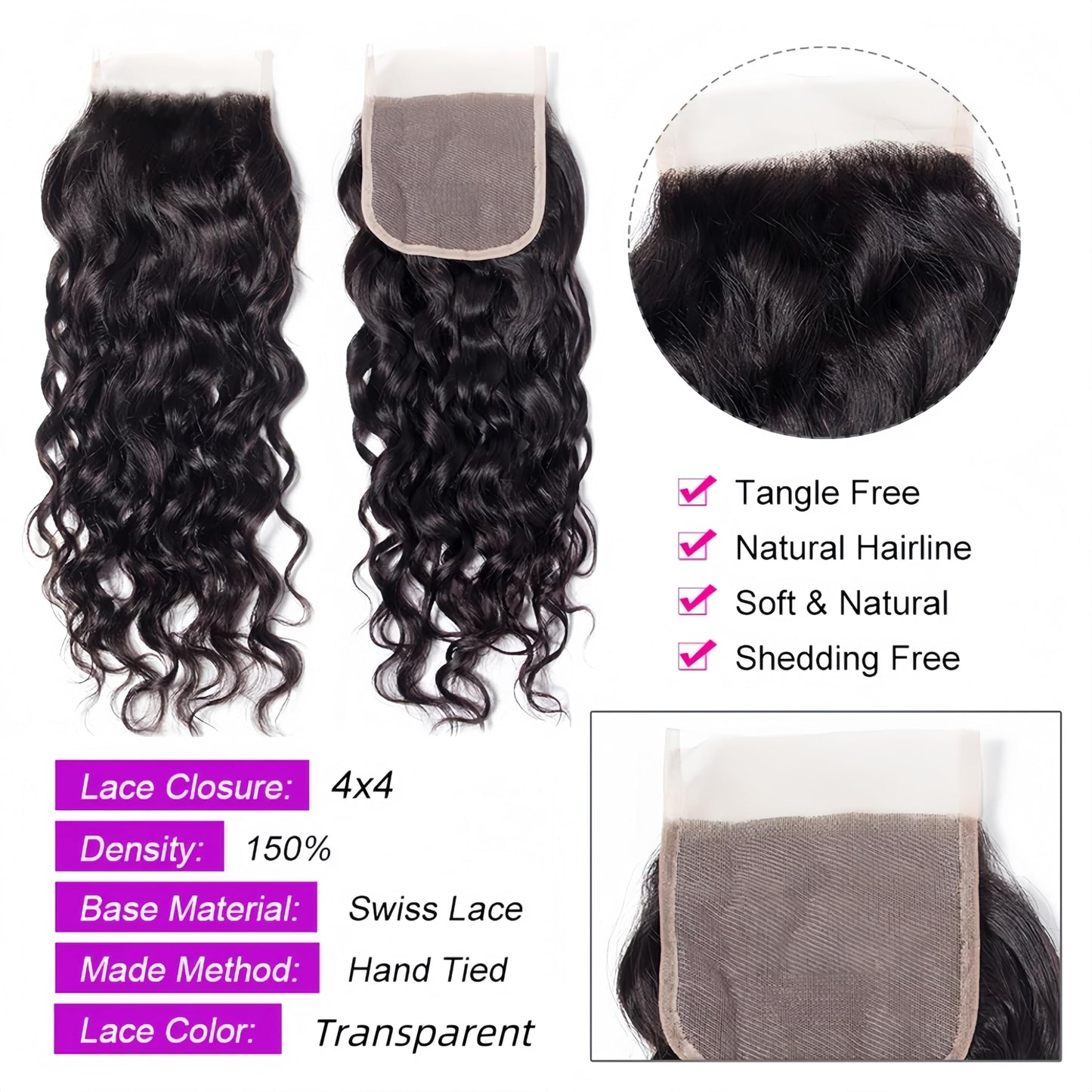 Foruiya Water Wave 4Bundles(50g/bundle) with 4X4 Lace Closure Deep Curly Human Hair Bundles with Closure Brazilian Wet and Wavy Bundles with Closure(8/8/8/8+8")