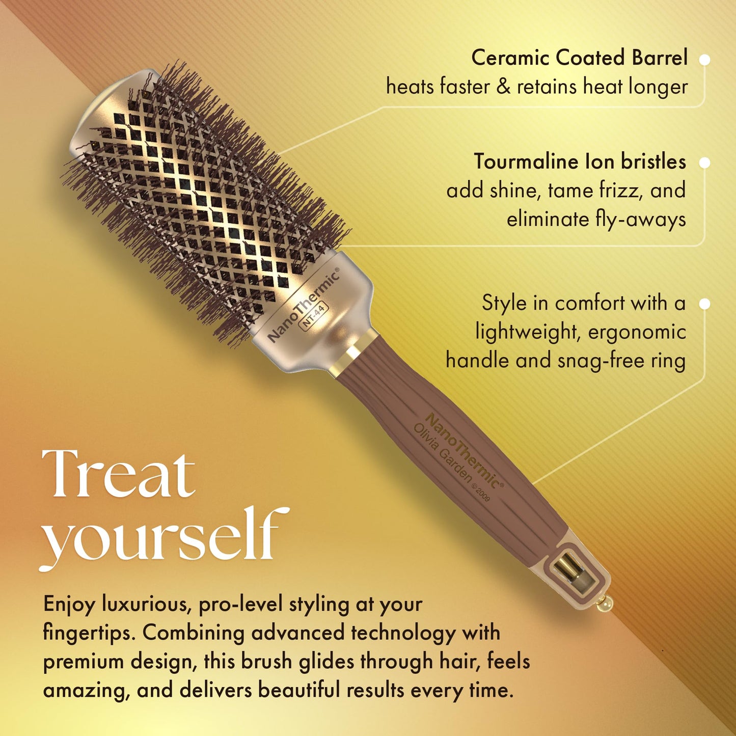 Olivia Garden NanoThermic Ceramic + Ion Round Thermal Hair Brush - Not Electrical - Professional Blowout Brush for Normal to Thick Hair, 85-39TF-P2QB 4 Piece