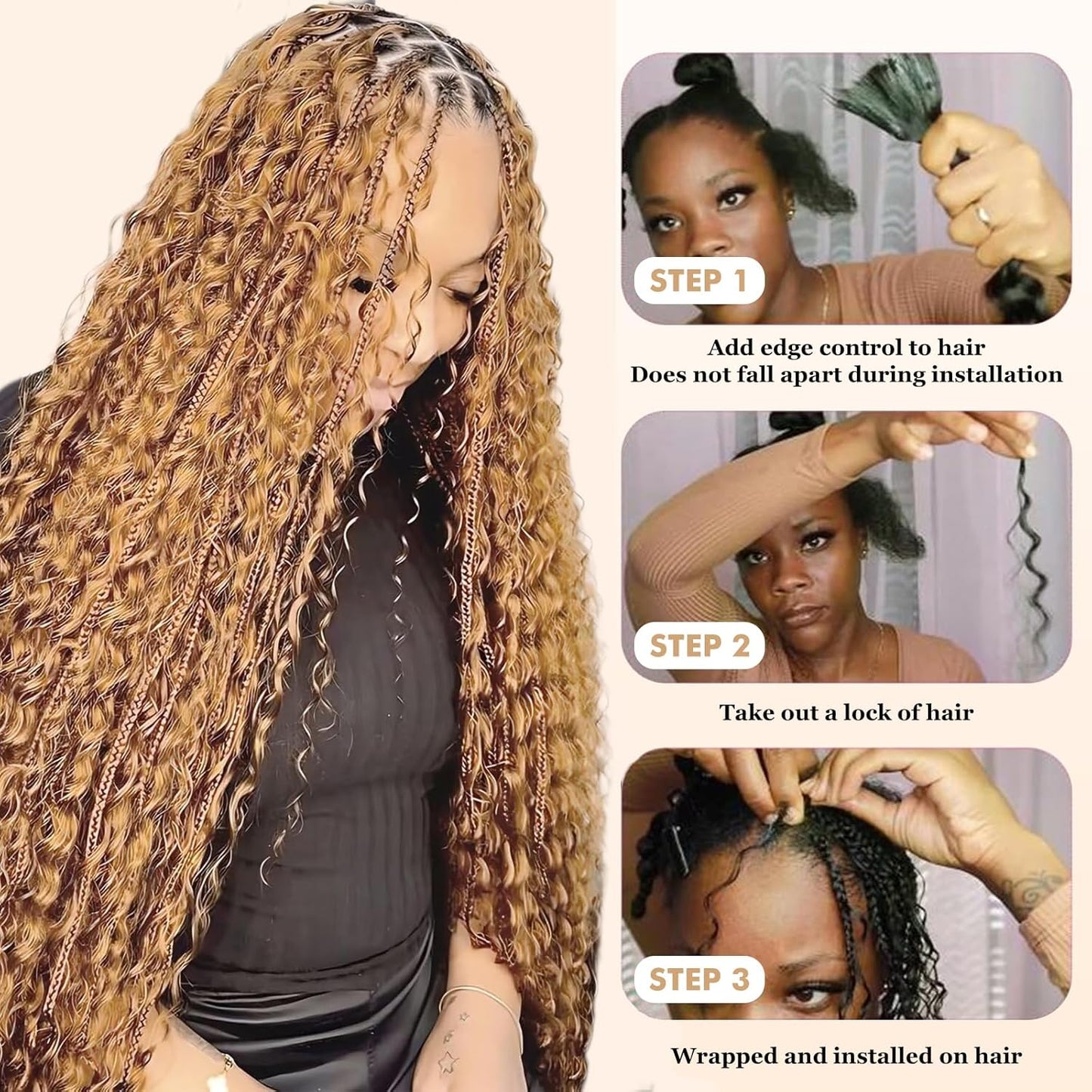 Blonde Human Braiding Hair - 24 Inch Deep Wave Bulk 100% Brazilian Virgin Hair for Boho Knotless Braids | 2 Bundles, 110g