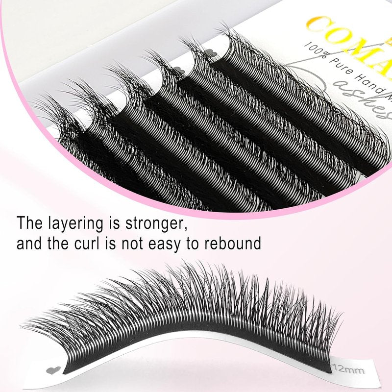 Fox Eye Lash Extensions - 5D Multi-Layer Mink Premade Fans | C/D Curly, Natural Fluffy, 14mm