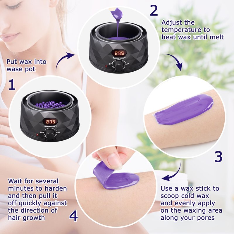 XuenQu Waxing Kit for Women, Wax Warmer, Wax Kit with 4 Packs Hard Wax Beads and Accessories, for Full Body, Legs, Face, Eyebrows, Bikini, Brazilian at Home Waxing Kit for Women Men
