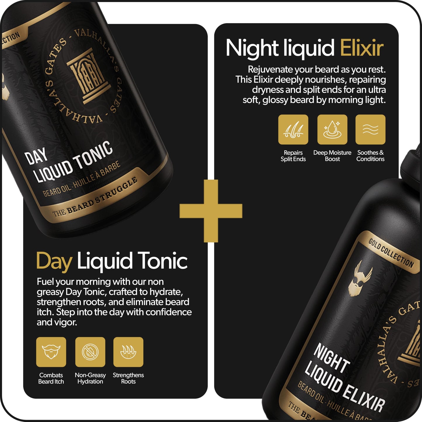 The Beard Struggle Tonic + Elixir Beard Oil Bundle - Gold Collection - Grooming Beard Oil - Softens, Moisturizers, and Strengthens Beard Growth - Pack of 2, Valhalla's Gates