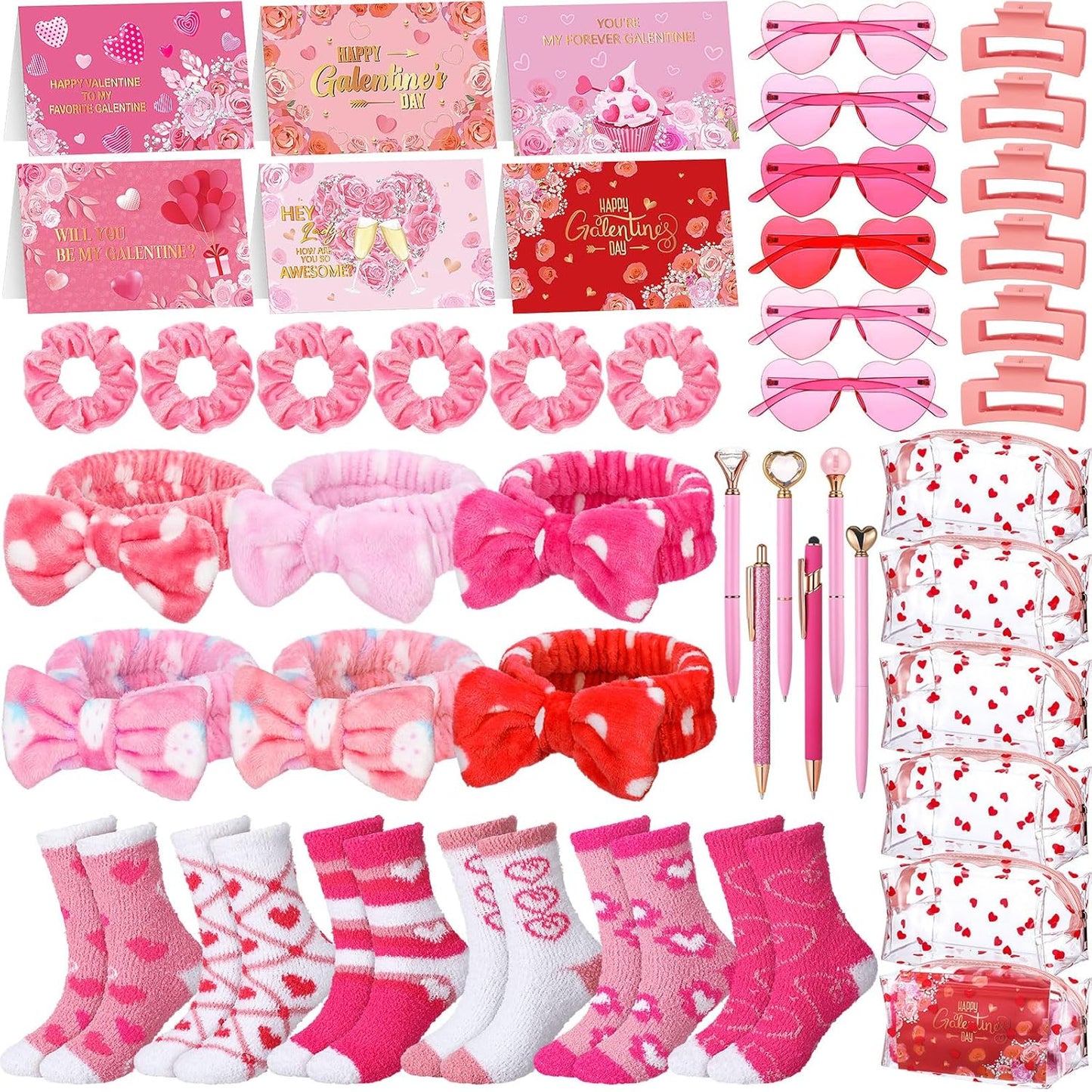 **Galentine's Gift Set - 48 Pcs Pink Makeup Bags, Hair Accessories & Party Supplies for Her | Perfect for Valentine's Day**