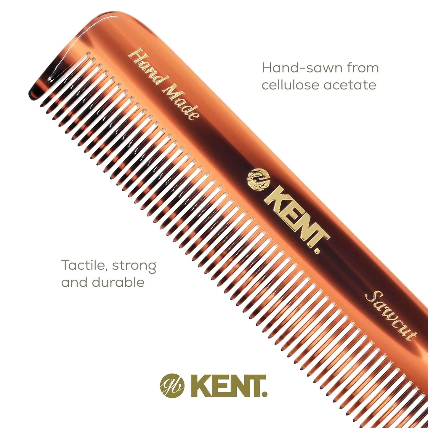 Kent FOT Tortoise Fine Tooth Comb - Handmade Pocket Comb for Men | Travel, Styling, Beard Care