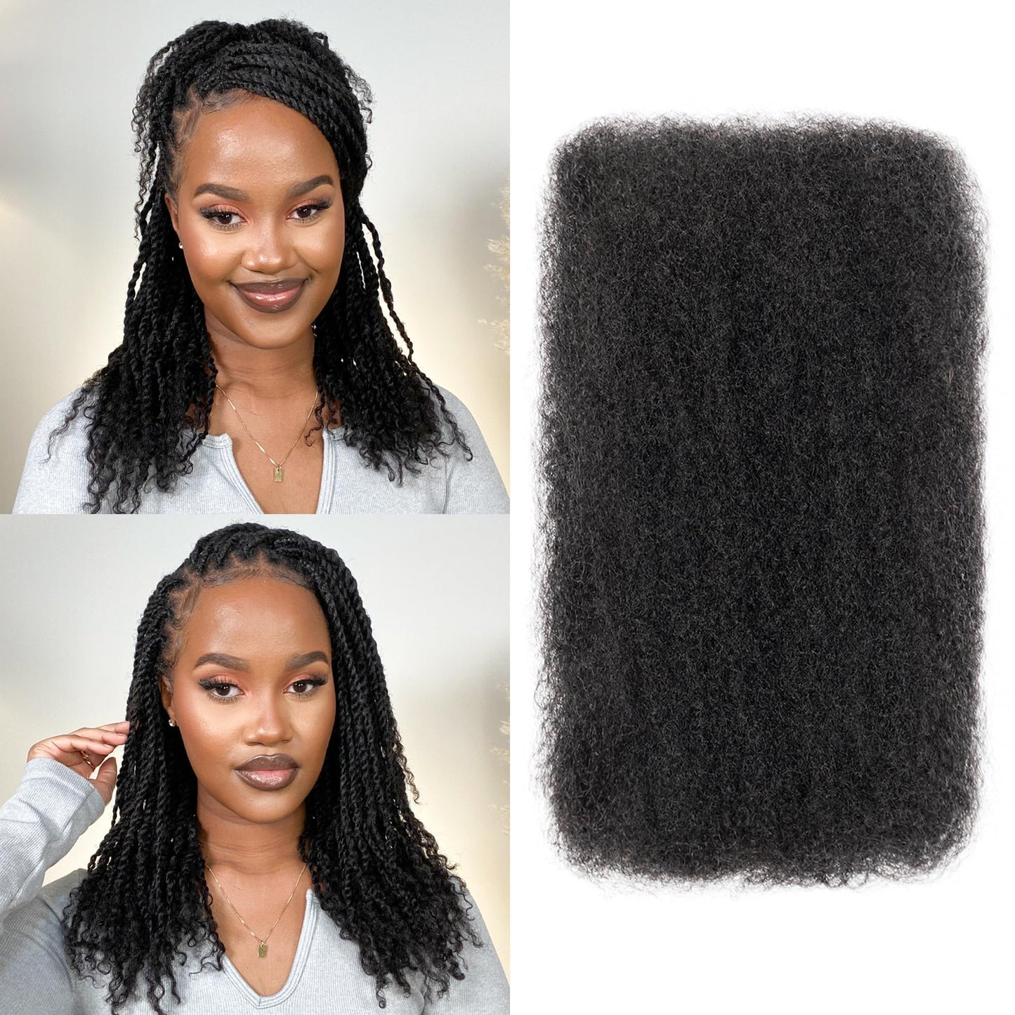 BLL Afro Kinkys Bulk Human Hair-100% Human Hair for Mini Twist Braiding Dreadlock Loc Extensions Afro Kinky Curly Hair Bulk Black Color (4#, 16 Inch (Pack Of 1))